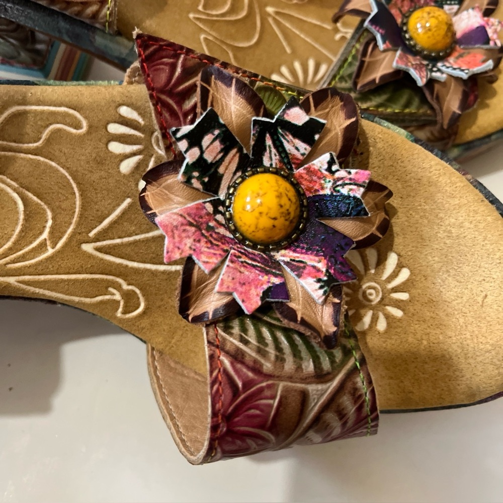 L'ARTISTE SPRING STEP LELANIE Leather Floral Platform Heels Slingback Sandal 39 - Picture 2 of 16